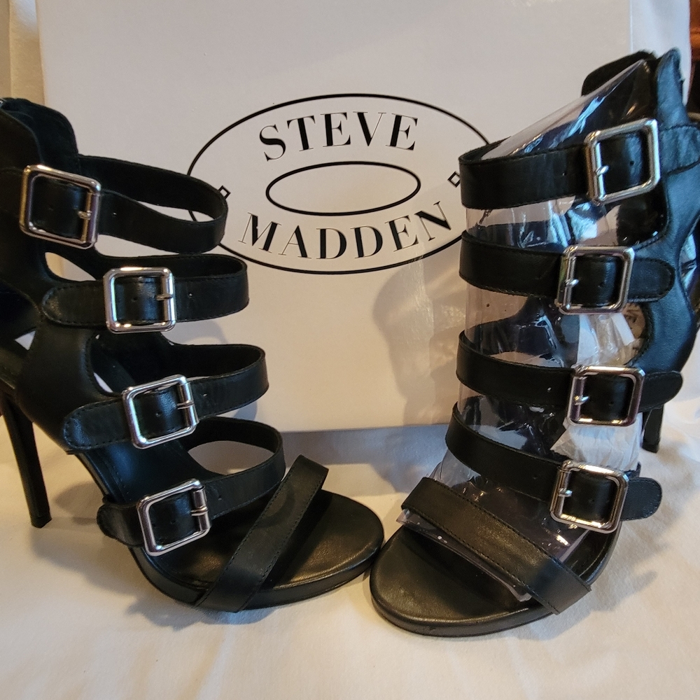 Steve Madden Recital Black Leather Heels